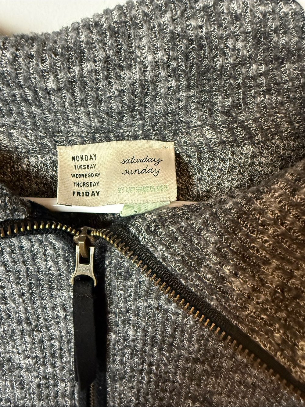 Anthropologie Gray Zip-Up Ribbed Cardigan Sweater